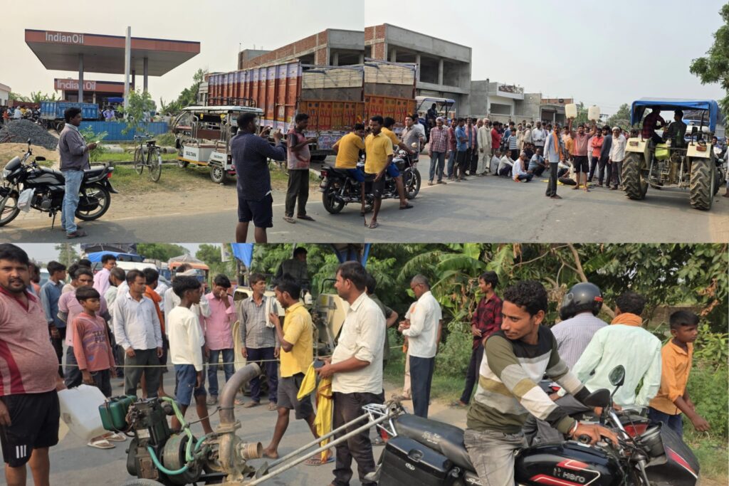 महराजगंज में पेट्रोल-डीजल के लिए सड़कों पर उतरे किसान: घुघुली-सिसवां मार्ग पर लगाया जाम, गैलन में तेल देने की मांग