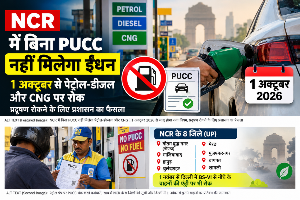 NCR No PUCC No Fuel Rule NCR में बिना PUCC नहीं मिलेगा पेट्रोल-डीजल और CNG, 1 अक्टूबर से लागू होगा नया नियम
