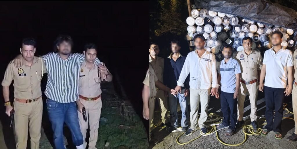 Hapur News : हापुड़ में कपड़े से भरे कैंटर लूटकांड का खुलासा, मुठभेड़ में पांच बदमाश गिरफ्तार